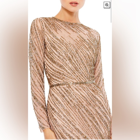 Beaded illusion neck long sleeve gown - Picture 3 of 3